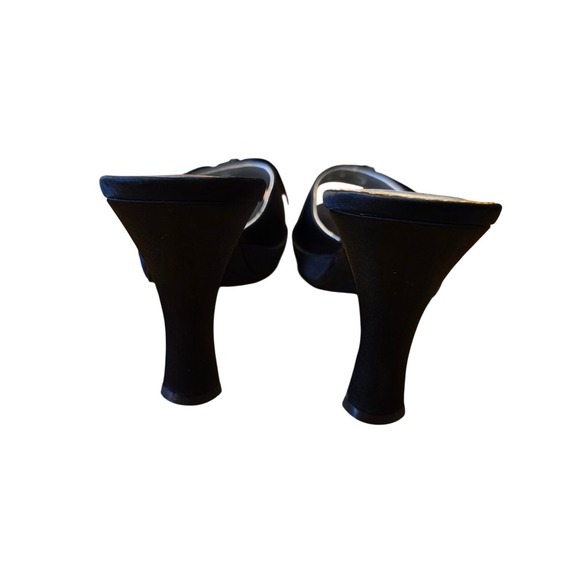 Vintage 90s Rampage Womens 10 Black Satin Bow Mule 3" Heels Open Toe Slide - Picture 3 of 10